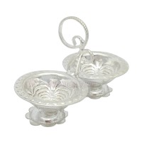 Flower Haldi Kumkum Container set in Silver